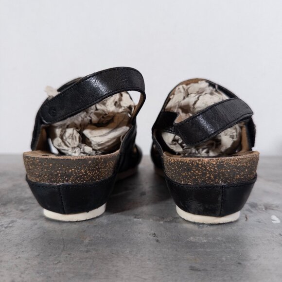 Josef Seibel Strappy Black Leather Wedge Sandals Women’s size 37 - Picture 4 of 6